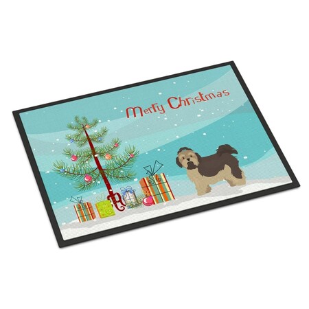 Carolines Treasures 24 x 36 in. Russian Tsvetnaya Bolonka Lap Dog Christmas Tree Indoor or Outdoor Mat CK3483JMAT